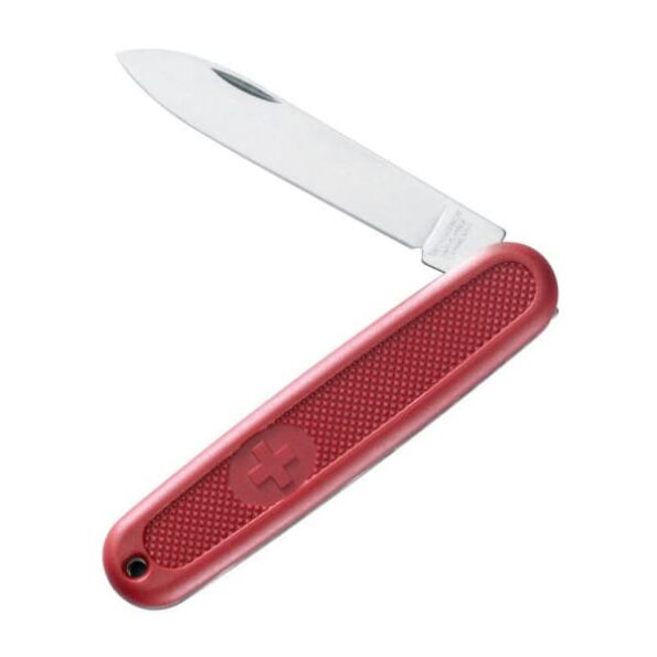 a pocket knife with a red handle