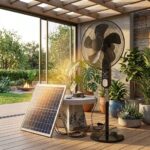 مروحة ستاند شحن شمسية متعددة السرعات مع لوح طاقة وريموت كنترول – Solar Rechargeable Stand Fan18