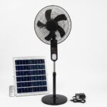 مروحة ستاند شحن شمسية متعددة السرعات مع لوح طاقة وريموت كنترول – Solar Rechargeable Stand Fan18