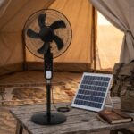 مروحة ستاند شحن شمسية متعددة السرعات مع لوح طاقة وريموت كنترول – Solar Rechargeable Stand Fan18